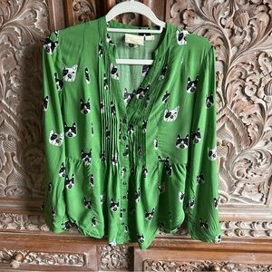 Green Dog Print Women's Top